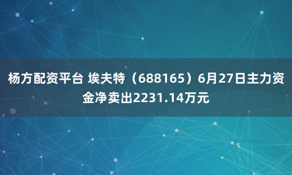 杨方配资平台 埃夫特（688165）6月27日主力资金净卖出2231.14万元